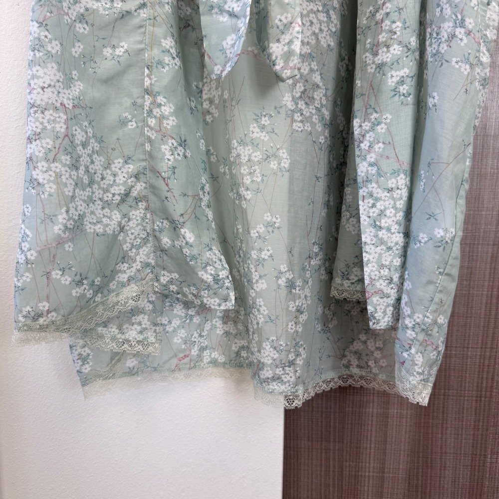 NEW Papinelle Teal Cherry Blossom Maxi Robe Cotton Silk Lace Trim Floral Medium - Picture 6 of 14